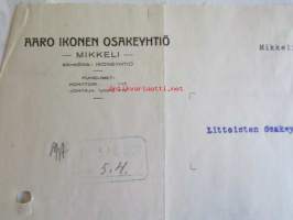 Aaro Ikonen Osakeyhtiö, Mikkeli huhtikuun 3. 1922 - asiakirja