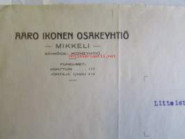 Aaro Ikonen Osakeyhtiö, Mikkeli maaliskuun 31. 1922 - asiakirja