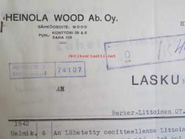 Heinola Wood Ab. Oy. Heinola 23.2. 1942. -asiakirja