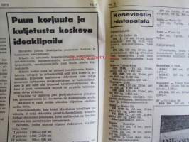 Koneviesti 1972 nr 10 -mm. Pohjoismaista maatalous- ja metsäkoneteollisuutta II Suomi, Ford 5000 KV:n traktoritestissä, Viljavuuspalvelu, Tuottaisinko