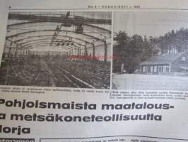 Koneviesti 1972 nr 9 -mm. Pohjoismaista maatalous- ja metsäkoneteollisuutta Norja, Perunan istutus muuttunut kylvöksi, Elämäni Sato, Irtolannoitusseminaari,