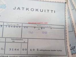 Sampo autovakuutus / vaunuvahinko- ja palovakuutus / Littoinen Oy - jatkokuitteja vv. 1941-44 6 kpl