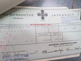 Sampo autovakuutus / vaunuvahinko- ja palovakuutus / Littoinen Oy - jatkokuitteja vv. 1941-44 6 kpl