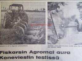 Koneviesti 1972 nr 15 -mm. Fiskarsin Agromat-aura KV:n testissä, Puimurit puntarissa, Näkymiä farmilta Englannista, JCB tehoa ja tuottavuutta kaivureitten