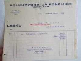 Polkupyörä- ja koneliike Väinö Lehti, kesäkuun 1. 1921. - asiakirja