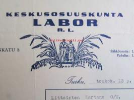 Keskusosuuskunta LABOR r.l. Turku 13. toukokuuta 1941. - asiakirja