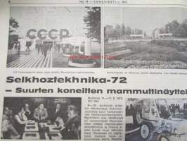 Koneviesti 1972 nr 18 -mm. Selkhozteknika -72, Kuiva viherlinja, Perävaunu maatilan työkone, Turpeessa sen salaisuus, Karjatilöa lännen malliin, Vakolan