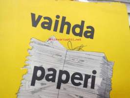 Vaihda paperi täällä -paperinkeräyskampanjan vastaanottopisteen juliste