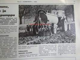 Koneviesti 1973 nr 2 -mm. Mistä maitoa kulutukseen?, Siemenessä sadon avain, Vanerielementtinavetta kokonaisratkaisu, Maatalouden koneistaminen Puolassa,