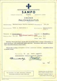 Keskinäinen Vakuutusyhtiö Sampo, Turku - Ainainen palovakuutus 1952 - vakuutuskirja