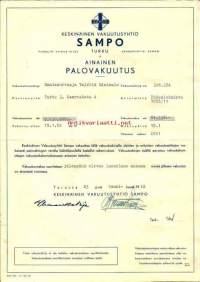 Keskinäinen Vakuutusyhtiö Sampo, Turku - Ainainen palovakuutus 1952 - vakuutuskirja