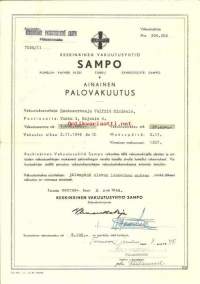 Keskinäinen Vakuutusyhtiö Sampo, Turku - Ainainen palovakuutus 1948 - vakuutuskirja