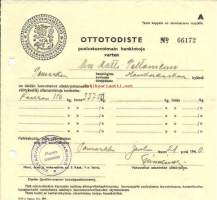 Ottotodiste puolustusvoimain hankintoja varten - kauraa 21.12.1940   Pomarkku Honkakoski