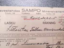 Kivennäisvesitehdas Sampo Turku, lasku Littoisten Tehtaan Osuusruokalalle 30.6.1925