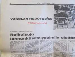 Koneviesti 1969 nr 22 -mm. Kuvasatoa Amerikan maatalouskoneista, Kannataako viljapeltoja kastella? Ajotaidon SM-kilpailut, Vakolan tiedote 9/69 (Ratkaisuja