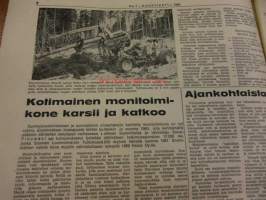 Koneviesti 1969 / 1. 13.1.1969.sis mm,.Kotimainen monitoimikone karsii ja katkoo.TR-hydopankko.Kehäohjattava yksitelainen traktori puutarhurin