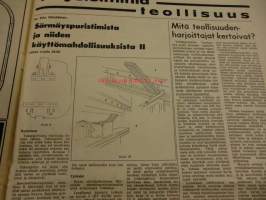 Koneviesti 1969 / 1. 13.1.1969.sis mm,.Kotimainen monitoimikone karsii ja katkoo.TR-hydopankko.Kehäohjattava yksitelainen traktori puutarhurin