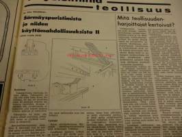 Koneviesti 1969 / 1. 13.1.1969.sis mm,.Kotimainen monitoimikone karsii ja katkoo.TR-hydopankko.Kehäohjattava yksitelainen traktori puutarhurin