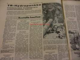 Koneviesti 1969 / 1. 13.1.1969.sis mm,.Kotimainen monitoimikone karsii ja katkoo.TR-hydopankko.Kehäohjattava yksitelainen traktori puutarhurin