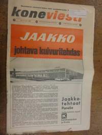 Koneviesti 1969 / 1. 13.1.1969.sis mm,.Kotimainen monitoimikone karsii ja katkoo.TR-hydopankko.Kehäohjattava yksitelainen traktori puutarhurin