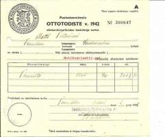 Ottotodiste  elintarvikevarikon hankintoja varten - perunoita 3.2.1943  Pomarkku