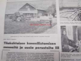 Koneviesti 1967 nr 18 -mm. Tilakohtainen koneellistaminen, Viljakuivaamisen paloturvallisuuteen liian vähän huomiota, Maatalousnäyttelyt - Show business