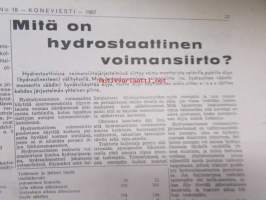 Koneviesti 1967 nr 18 -mm. Tilakohtainen koneellistaminen, Viljakuivaamisen paloturvallisuuteen liian vähän huomiota, Maatalousnäyttelyt - Show business
