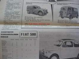 Koneviesti 1958 / 4 . 26.2.1958 sis. mm. seur. artikkelit / kuvat; Koeajo Fiat 500.Massey-Ferguson 65 traktori.Traktorireki,pohjoissuomalainen malli.Omatekoinen