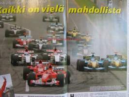 Vauhdin Maailma 2004 nr 4 -mm. Formula 1 Australia &amp; Malesia, CART, FIA Truck Racing Cup, Formula V Suomessa osa 6, Ralli-MM Meksiko &amp; Mikkeli, Ralli-SM Mikkeli,