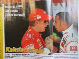 Vauhdin Maailma 2008 F1-kausi -mm.  Puheenaihe Kimi Räikkönen ja lewis Hamilton. Makasiini Tallit, Kuskit, Osakilpailut. Galleria Tähtihetket. Kolumni JuMe