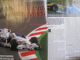 Vauhdin Maailma 2008 F1-kausi -mm.  Puheenaihe Kimi Räikkönen ja lewis Hamilton. Makasiini Tallit, Kuskit, Osakilpailut. Galleria Tähtihetket. Kolumni JuMe