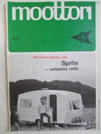 Moottori 1971 nr 2, sis. mm. seur. artikkelit / kuvat / mainokset, kansikuva Sprite asuntovaunu, Onko autosi liikenneturvallinen?, Kirsikka-auto Datsun Cherry,