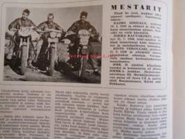 Moottori-urheilu 1960 nr. 7-8 -mm.  David Bickers varmisti EM-arvonsa Ruotsin GP:ssä, Maria Kaizer euroopanmestari, bSA 250 cc C15 -moottoripyörä, Husqvarna