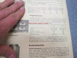 Kastor Oy 1957 huoneenuunit, väliseinäuunit, liedet, keskuslämmitysliedet, tuvanuunit, ravintolaliedet, leipomouunit, kirkkokaminat -myyntiesite