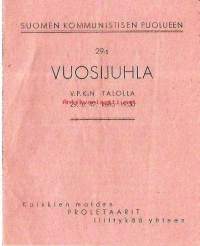 Suomen Kommunistisen Puolueen 29. vuosijuhla 29.8.1947 V.P.K.n talolla- kaikkien maiden proletaarit liittykää yhteen