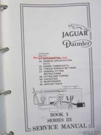 Jaquar Series III Service Manual 6-cyl and 12-cyl (AKM 9006), Katso tarkemmat mallit ja sisällysluettelo kuvista