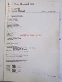 British Leyland Rover Three Thousand Five and Rover 3500S Workshop Manual Part no. 606495 - Korjauskäsikirja, Katso tarkemmat mallit ja sisällysluettelo kuvista