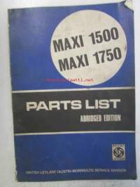 British Leyland Austin Maxi 1500, 1750 Parts List abridged edition 1976 1st edition AKD 5336 - varaosaluettelo