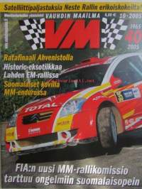 Vauhdin Maailma 2005 nr. 10 -mm. FIA pohtii MM-rallien tulevaisuutta, Satelliittimittaus paljastaa, Ralli-MM Saksa, Nuorten SM &amp; Lady Cup, Lahti EM Historic Rally,