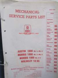 BMC Mechanical Service Parts List, Austin 1800 Mk I &amp; Mk.II - Morris1800 Mk I &amp; Mk.II - Morris1800 Mk.II &#039;S&#039;, Wolseley 18/85 - Varaosaluettelo, Katso tarkemmat