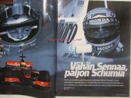 Vauhdin Maailma 2009 F1 kausiopas -mm. Vähän Sennaa ja paljon Schumia Lewis Hamilton ja Ayrton Senna ja Michael Schumacherin, Nopea- mutta liian kiltti? Heikki