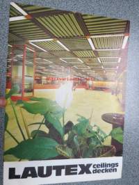 Lautex ceilings / desken -brochure -myyntiesite englanniksi ja saksaksi, kuvattuna johtajat; Erik Furu, Aarno Rantanen, Pentti Immonen, Osmo Homm, Henry Johansson,