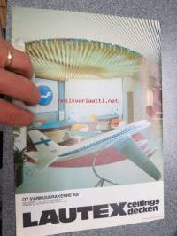 Lautex ceilings / desken -brochure -myyntiesite englanniksi ja saksaksi, kuvattuna johtajat; Erik Furu, Aarno Rantanen, Pentti Immonen, Osmo Homm, Henry Johansson,