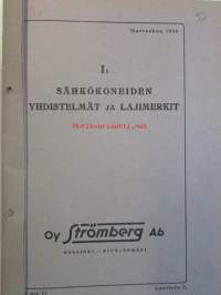 Oy Strömberg Ab 1938 I1 Sähkökoneiden yhdistelmät ja lajimerkit  -luettelo 11