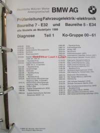 BMW Prüfanleitung Fahrzeugelektrik / -elektronik, Baureihe 5 - E 34 und Baureihe 7 - E 32 ab Modelljahr &#039;88 Diagnose I-II (osittain Suomenkielinen) - BMW Sähkö