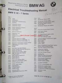BMW Electrical Troubleshooting Manual supplement 1, E 32 7-series 1987, Elektroniikan ongelmien ratkaisut, Katso kuvasta tarkemmat malli ja sisällystiedot.
