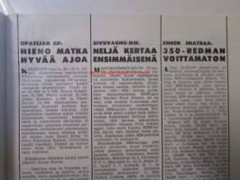 Moottoriurheilu 1964 nr 8 -mm. Rankka kilpailu, Näytelmä joka ei koskaan unohdu, Marjaana Mattilan erikoisartikkeli.   Kun VPK lainasi kypärät, Meikäläisetkin