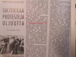 Moottoriurheilu 1964 nr 8 -mm. Rankka kilpailu, Näytelmä joka ei koskaan unohdu, Marjaana Mattilan erikoisartikkeli.   Kun VPK lainasi kypärät, Meikäläisetkin