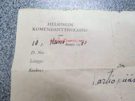 Helsingin Komendanttivirasto 10.7.1931 / Vartiopäällikkö - Päävartio - Matruusi Liljeruus säilytetään pPäävartiossa siksi kunnes RT? palaa Turusta....