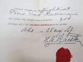 Examsnämnden för anställande av examina i svenska språket... Härmed intyg.... -kielitodistus, sinettileima